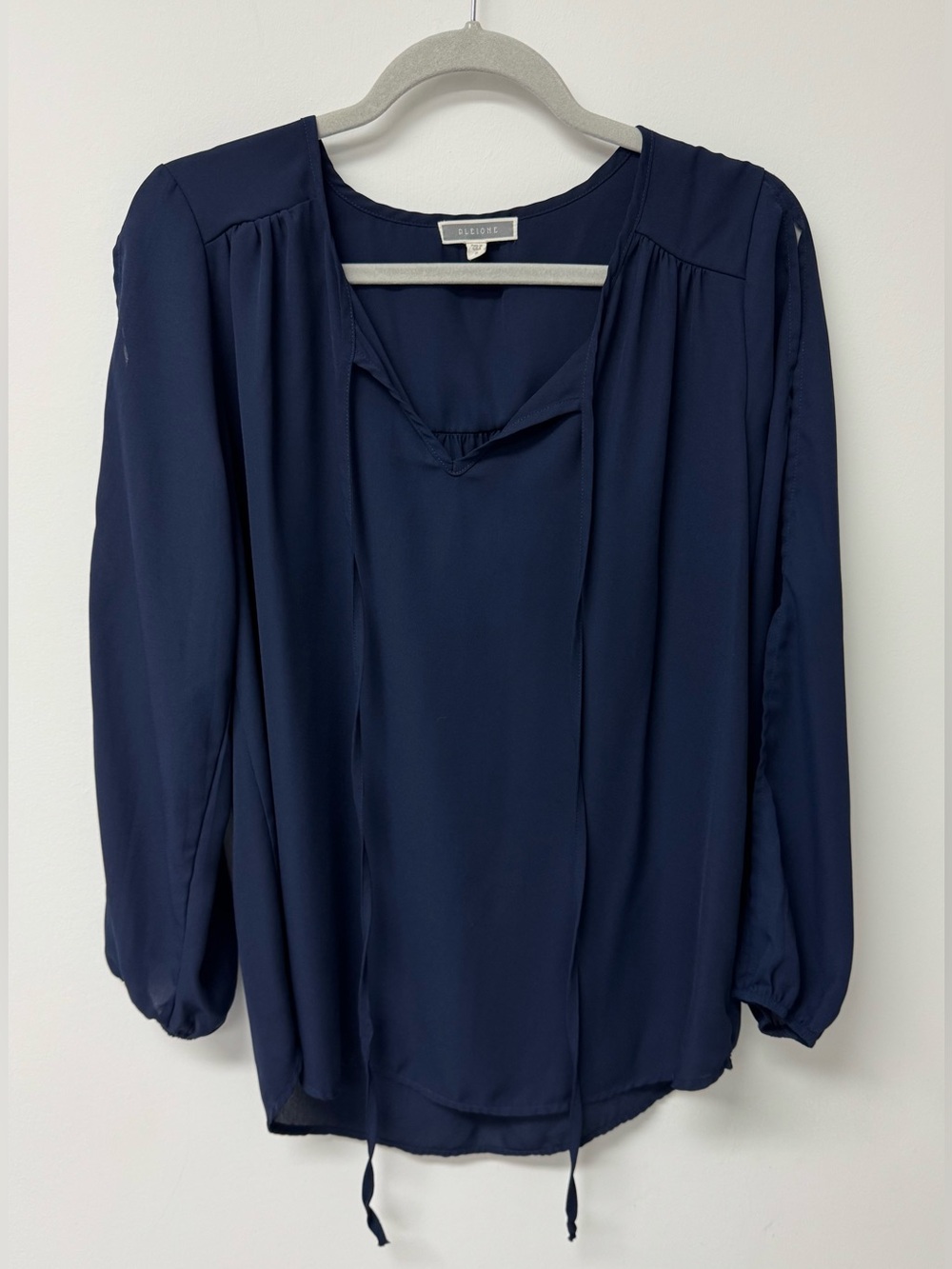 Pleione Navy Blue Long‎ Sleeve Blouse, Size Small